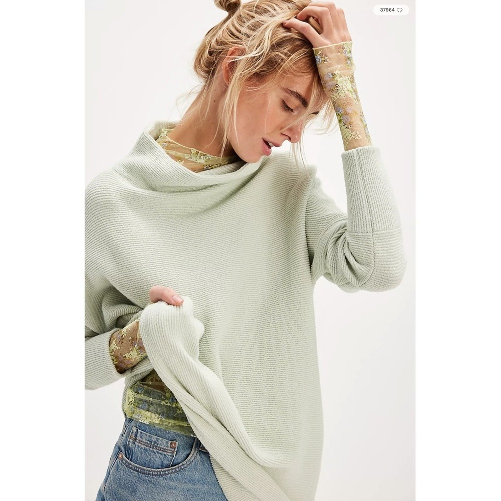 2/$30 Free People Green Turtleneck Sweatshirt Ottoman Slouchy Tunic M